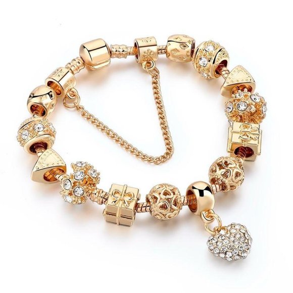 Jewelry - BRAND NEW 8" Gold Heart Charm Crystal Brac…